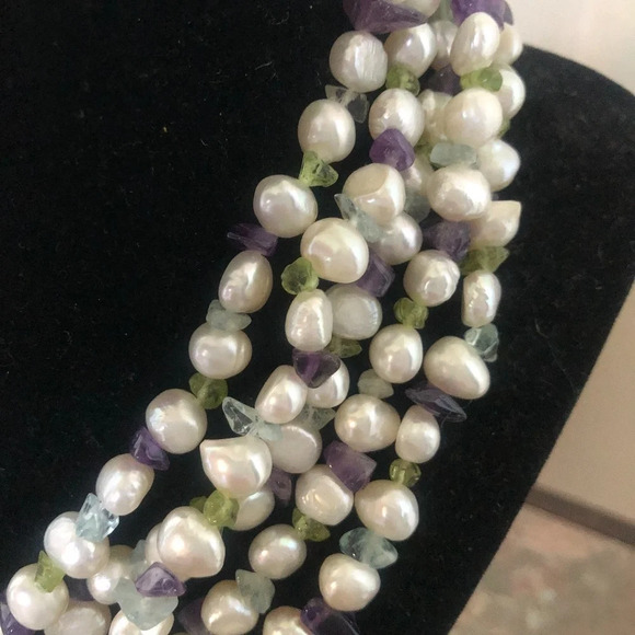 Ross Simons Pearl Amethyst Peridot 5 Strand Choker - Picture 2 of 7